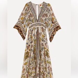 Bohemian Farm Rio Floral Maxi Dress in Cream, Grey and Mustard